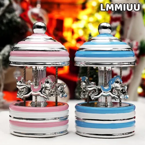 Vista 6 de Caja de Música de Carrusel Envuelta para Regalo, Carrusel Musical de Cerámica con Luces que Cambian de Color, Cajas de Música para Niñas, Niños