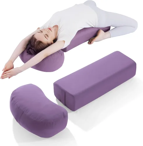 Vista 8 de MABOZOO Almohada de yoga de 2 piezas, cojines rectangulares y de meditación de media luna con funda extraíble para yoga restaurativo, accesorios