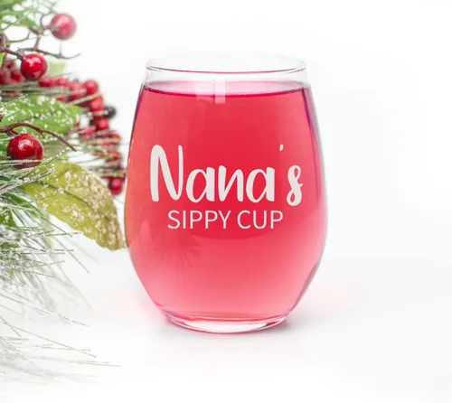 Vista 2 de HTDesigns Nana's Sippy Cup - Copa de vino sin tallo, 15 onzas, moderna copa de vino transparente sin tallo, para cualquier ocasión