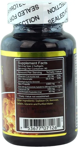 Vista 2 de Woohoo Natural 5-en-1 Propóleos de abeja 1000 mg - 180 cápsulas blandas (1)