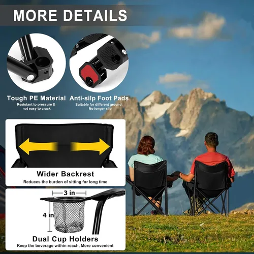 Vista 6 de Joyfair Silla de camping portátil, sillas plegables para césped al aire libre para adultos, sillas plegables grandes resistentes para playa, pesca