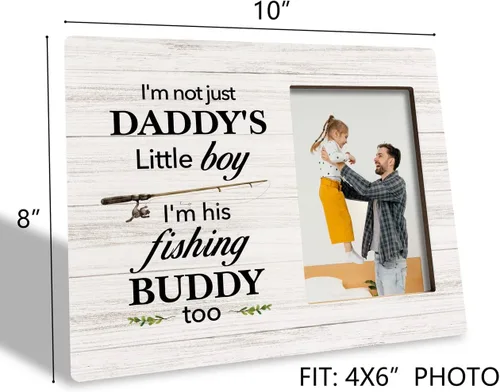 Vista 3 de Marco de Fotos para Papá - Soy su Compañero de Pesca, Marco de Madera para Papás Pescadores, Regalo del Día del Padre