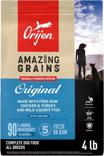 Vista 14 de ORIJEN Amazing Grains Comida seca para perros con alto contenido de proteínas Fit & Trim Recipe Bolsa de 4 libras WHOLEPREY Ingredients, Made in