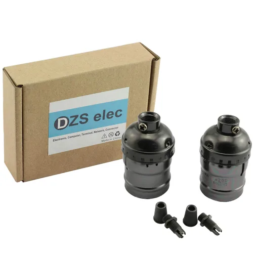 Vista 6 de DZS Elec 2 unids E26 /E27 Metal Shell luz zócalos negro lámpara base accesorios de iluminación soporte bombilla Edison Vintage luces
