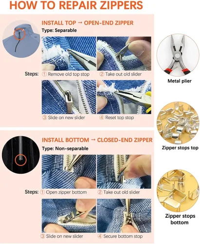 Vista 7 de Kit de reparación de cremalleras VICHERIA (200 piezas) - ¡con deslizadores compatibles con YKK y deslizadores universales! Arregla la mayoría