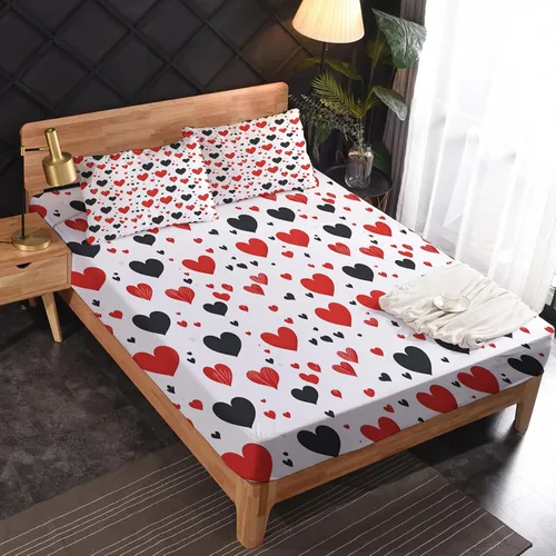 Vista 2 de Juego de sábanas de tamaño individual con diseño de corazón, sábanas de microfibra suave y bolsillo profundo, sábanas y fundas de almohada