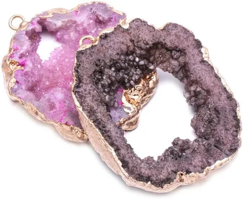 Vista 6 de 5 dijes naturales de ágata irregular, geoda, cuarzo, cristal druzy, colgante para collares, fabricación de joyas