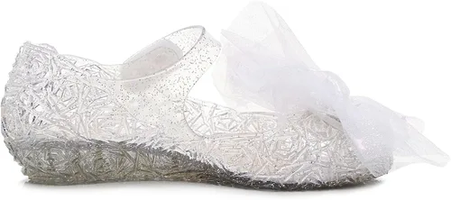 Vista 8 de OMGard Zapatos de gelatina para niñas, sandalias de cumpleaños de princesa de reina de la nieve para niñas pequeñas, sandalias azules con purpurina