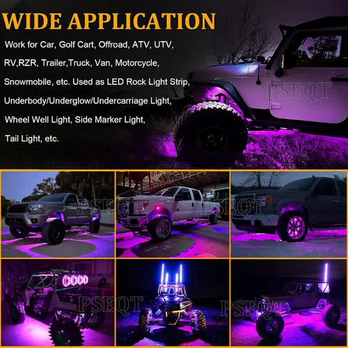Vista 4 de PSEQT 10 unidades de luces LED de tira de roca para auto, luces de rueda de bajo brillo, kits de iluminación para guardabarros, impermeables