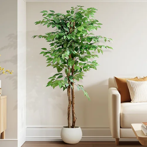 Vista 6 de [Usado] VECELO Árbol de ficus artificial con maceta resistente, planta de seda sintética de 5 pies para decoración de interiores y exteriores Ficus