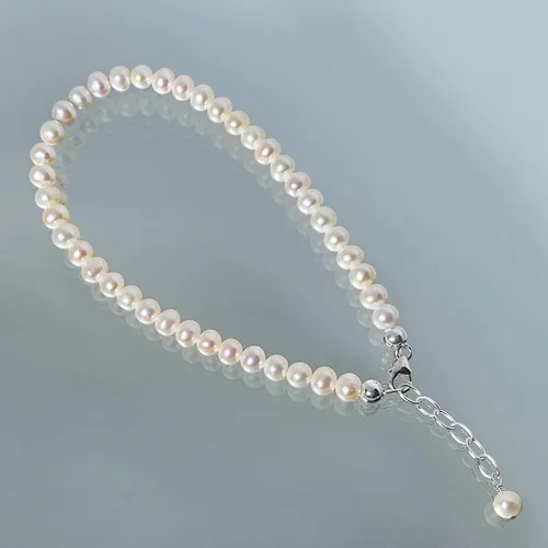 Vista 2 de Gem Avenue Tobillera redonda de plata de ley 925 de 9 a 10 pulgadas de largo ajustable para mujer, perla, No es una piedra preciosa