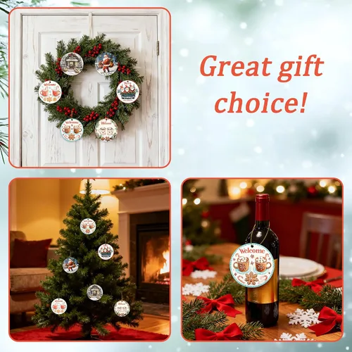 Vista 6 de Juego de 6 adornos colgantes de Navidad, adornos de Papá Noel de 3.4 pulgadas, adornos colgantes de cerámica para decoración del árbol de Navidad
