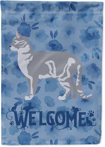 Vista 309 de Caroline's Treasures CK4813CHF - Bandera de bienvenida con gato abisinio azul, manga grande, para porche, para colgar en la pared, poliéster