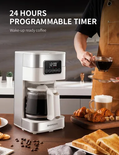 Vista 3 de SHARDOR Cafetera programable de 10 tazas, cafetera de goteo regular y fuerte para el hogar y la oficina, apagado automático, filtro permanente
