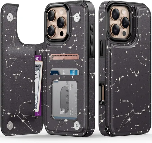 Vista 352 de LETO para iPhone 15 Pro Funda tipo cartera - Tapa tipo folio con patada - Diseños de moda - Tarjetero - Funda protectora para mujeres y niñas - 6.1