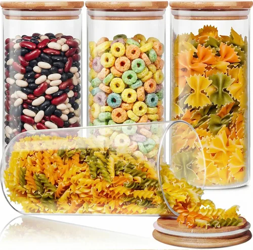 Vista 12 de HomArtist Juego de 4 recipientes grandes de vidrio para harina y azúcar, 180oz x2 & 93oz x2, recipientes de vidrio para almacenamiento de alimentos