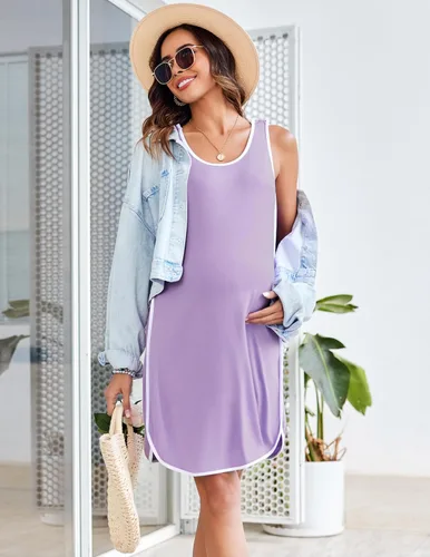 Vista 4 de Ekouaer Vestido de parto y parto para hospital 3 en 1 vestido de enfermería sin mangas maternidad botón a presión camisón de lactancia