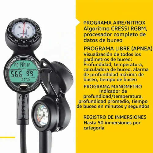 Vista 7 de Cressi Consola para ordenador de buceo - Manómetro, brújula - Consola Donatello 3: Made in Italy