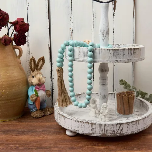 Vista 4 de OMISHE Guirnalda de cuentas de madera de 59 pulgadas con borlas, cuentas decorativas, guirnalda de cuentas de madera de granja para colgar