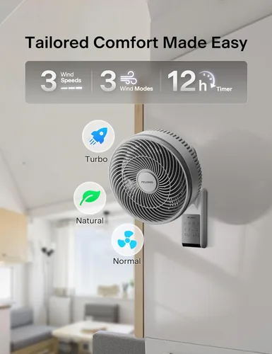 Vista 4 de PELONIS Ventilador oscilante de pared para interiores de 12 pulgadas con Gris