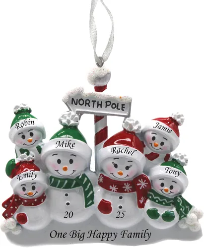 Vista 9 de Adorno de Navidad familiar 2025 – Adorno personalizado para familias – Adorno familiar de muñeco de nieve personalizado – Decoración de árbol