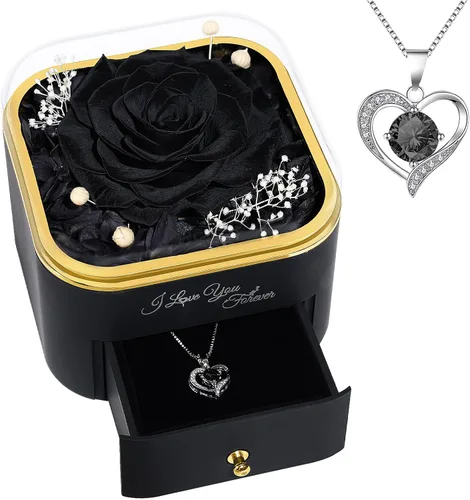Vista 20 de Beferr Regalos de cumpleaños para mujeres, rosa real preservada con collar, rosas moradas eternas, flores para la entrega, aniversario, día de la A