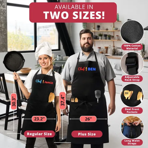 Vista 2 de Personalized Aprons for Men&Women - Custom Apron for Adults with Embroidered Name, Customized Chef, Kitchen Apron with Dual Pockets, Great Cooking