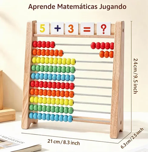 Vista 4 de Ábaco de madera para niños, marco de conteo Montessori de 100 cuentas para matemáticas