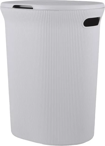 Vista 10 de Superio Colección acanalada - Cesto decorativo de plástico para ropa sucia con tapa y asas recortadas, azul (1 paquete) Organizador de cesta