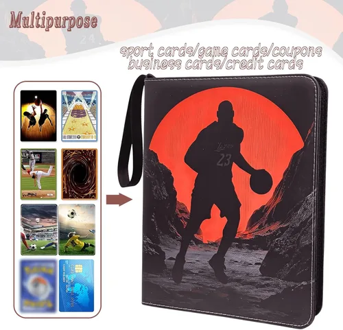 Vista 5 de Carpeta de tarjetas de baloncesto – Álbum de tarjetas de intercambio de 9 bolsillos de capacidad para 900, carpeta con 3 anillos, piel sintética