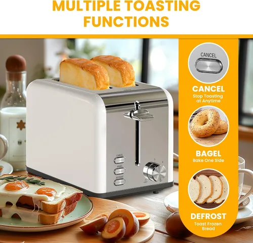 Vista 2 de Simple Deluxe Tostadora de 2 rebanadas, 3 funciones y 6 ajustes de tostado, ranura extra ancha y bandeja extraíble para migas, para pan y gofre