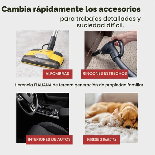 Vista 3 de Vapamore Aspiradora MR-500 Vento con cable retráctil, aspiradora multiusos de grado profesional con accesorios, incluye 6 bolsas de polvo HEPA