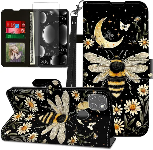 Vista 166 de Funda para Motorola Edge 2022 con protector de pantalla, soporte y tarjetero y correa para la muñeca, funda magnética para Moto Edge 2022 5G UW Lobo