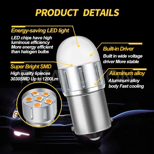 Vista 2 de Ruiandsion 2 bombillas LED 1156 rojas BA15S 7506 1003 1141 P21W 10-60V LED luces de freno traseras para automóviles, camiones, motocicletas