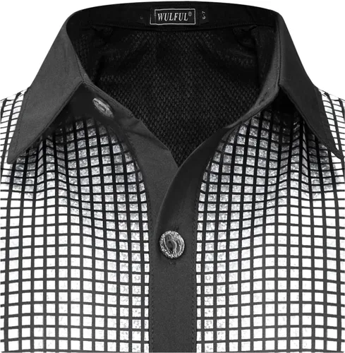 Vista 3 de WULFUL Camisa de discoteca para niños y niños, camisas con botones y lentejuelas, disfraz de fiesta de los años 70
