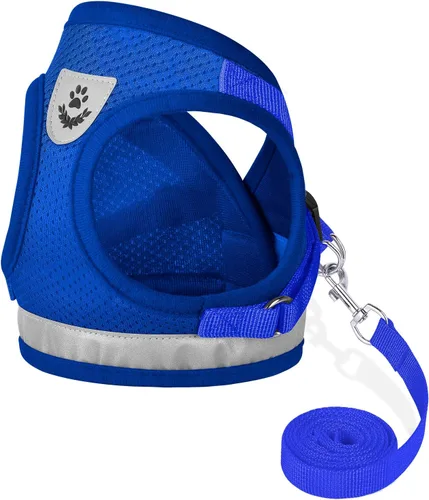 Vista 13 de Arneses para gatos y cachorros con conjunto de correas, arnés para gatos a prueba de escape, chaleco de malla suave reflectante ajustable apto