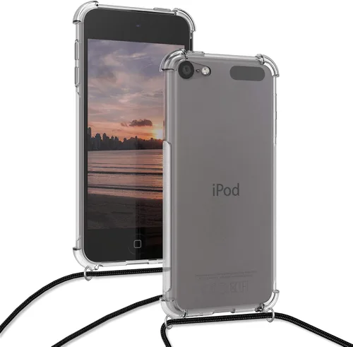 Vista 4 de kwmobile Funda cruzada compatible con Apple iPod Touch 6G / 7G (6ª y 7ª generación), funda de TPU transparente con correa para el cuello, negro