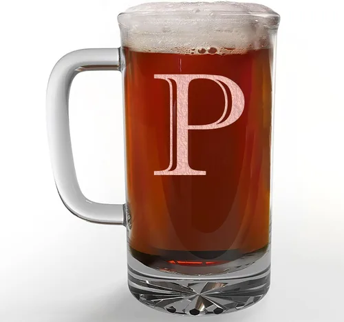Vista 35 de Taza de cerveza de vidrio con monograma grabado de 16 onzas (letra A), regalos de cerveza personalizados de la A a la Z para hombres, Día del Padre