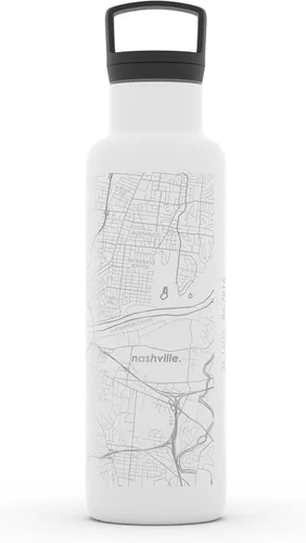 Vista 133 de Well Told Botella de agua aislada con mapa de Washington DC grabado, botella de acero inoxidable grabada (21 onzas, blanco) botella aislada de mapa