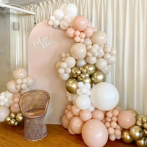 Vista 6 de Globos Beige Neutro Dorado Rosado 50 unidades de 12 pulgadas, globos de látex dorado champagne rosado, globos de helio blanco arena, nude, apricot