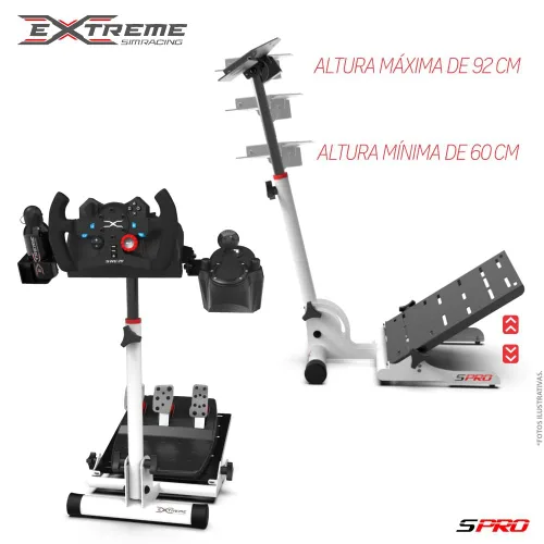 Vista 8 de Extreme Simracing Wheel Stand SPRO - White Edition Racing Simulator For Logitech G25, G27, G29, G920, Thrustmaster And Fanatec - Extremely Compact