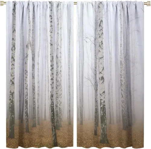 Vista 29 de Cortinas de abedul para sala de estar, niebla matutina en otoño, decoración del hogar, 42 x 45 pulgadas de largo