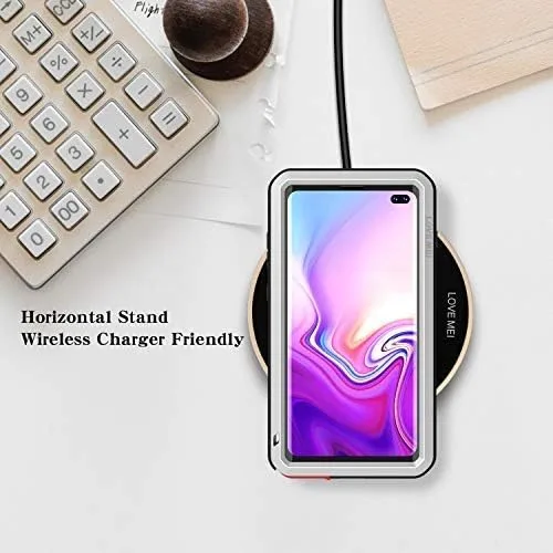 Vista 5 de LOVE MEI Funda militar resistente para Samsung Galaxy S10 Plus, con protector de pantalla de vidrio templado, a prueba de golpes, a prueba de polvo