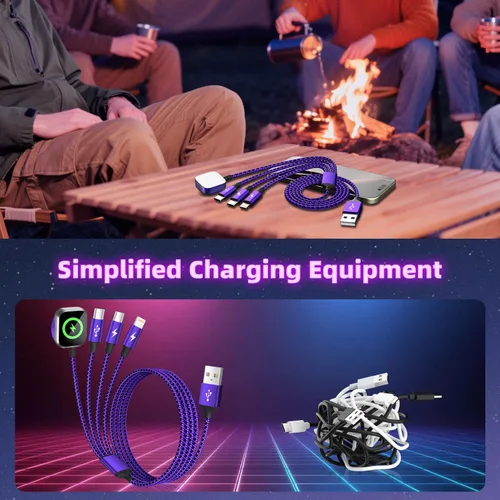 Vista 6 de Travel Essentials - Cable de carga múltiple 4 en 1 para cargador de reloj de iPhone, USB A a doble tipo C/IP/iWatch, cargadores de viaje
