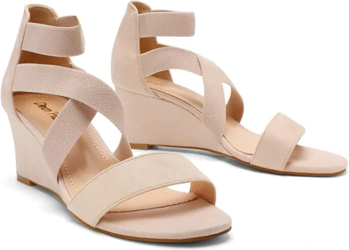 Vista 4 de Dream Pairs - Sandalias de tacón de cuña bajo con correa elástica de tobillo para mujer