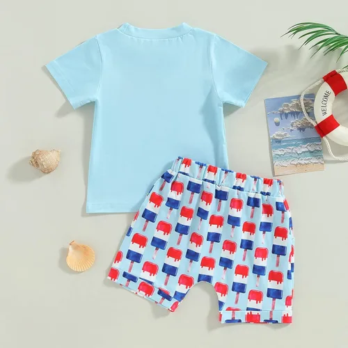 Vista 3 de LouVasabuce Conjunto de ropa de verano para el 4 de julio, camiseta de manga corta, casual, pantalones cortos de EE. UU