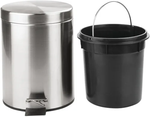 Vista 2 de Rocky Mountain Goods Bote de basura pequeño con tapa escalonada, 1.85 galones, papelera para baño, dormitorio, oficina, metal resistente, apertura