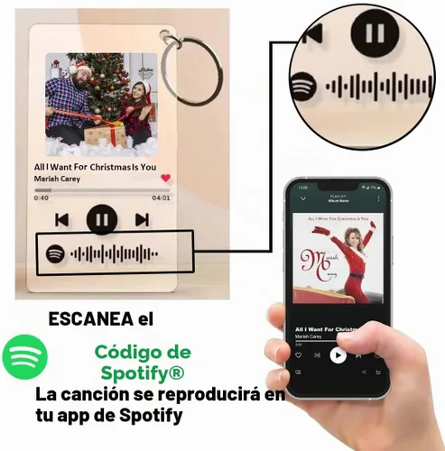 Vista 7 de Llavero personalizado de Spotify con imagen, llavero de código de canción de música de Spotify escaneable personalizado Negro
