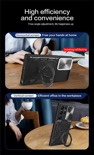 Vista 3 de Funda para Galaxy A32 5G, grado militar [soporte integrado] Soporte de anillo giratorio magnético resistente TPU+PC a prueba de golpes, funda Negro