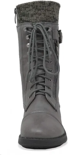Vista 6 de DREAM PAIRS Botas militares de invierno con cordones a media pantorrilla para mujer